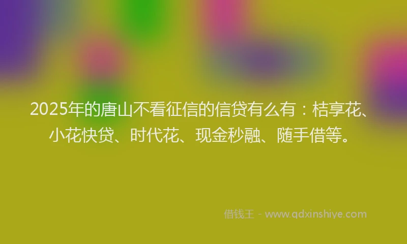 2025年的唐山不看征信的信贷有么有：桔享花、小花快贷、时代花、现金秒融、随手借等。