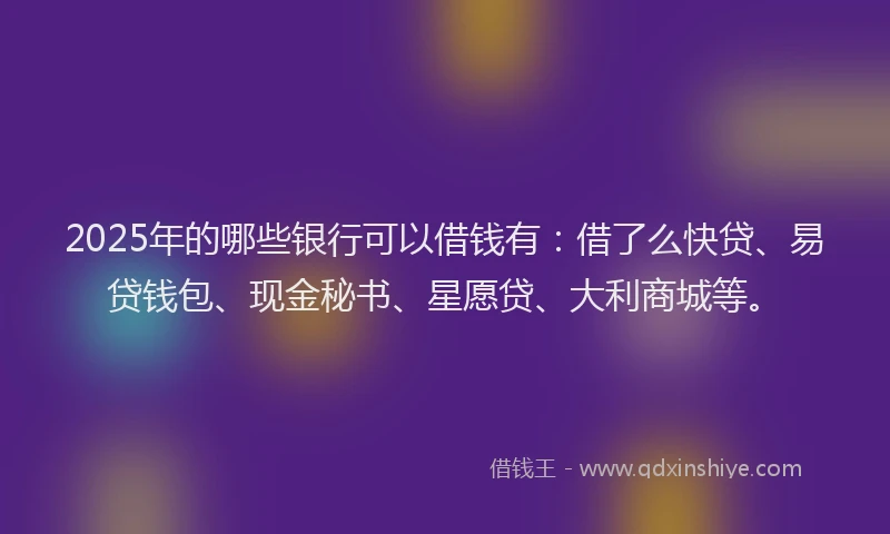 2025年的哪些银行可以借钱有：借了么快贷、易贷钱包、现金秘书、星愿贷、大利商城等。