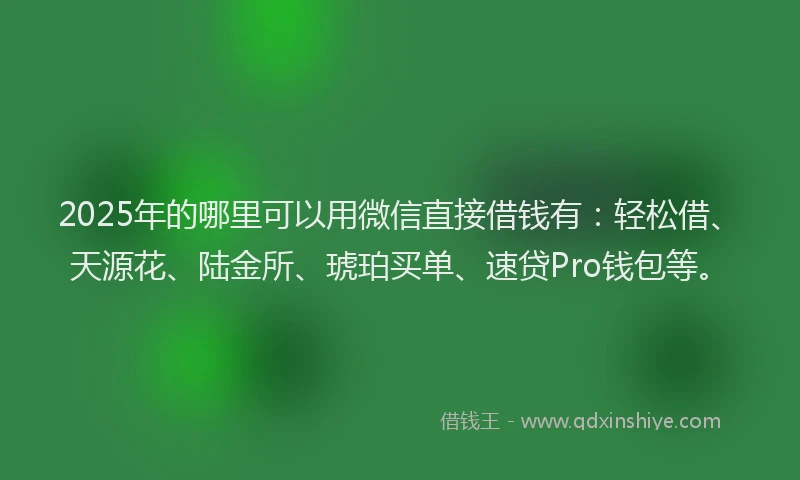 2025年的哪里可以用微信直接借钱有：轻松借、天源花、陆金所、琥珀买单、速贷Pro钱包等。