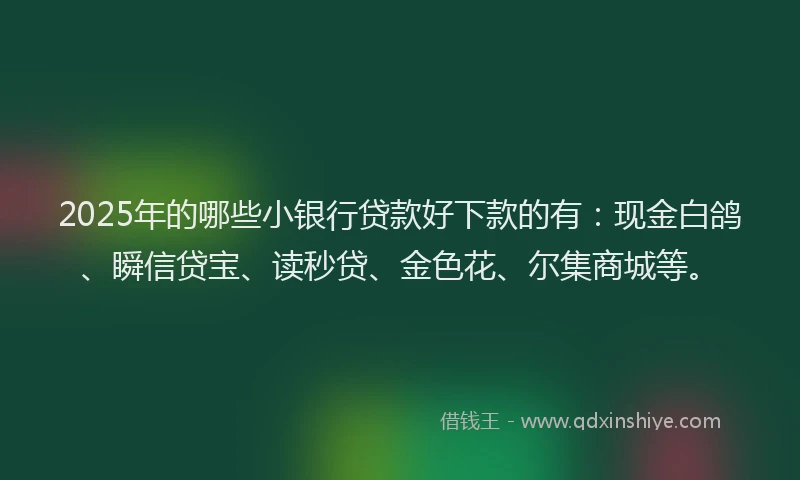 2025年的哪些小银行贷款好下款的有：现金白鸽、瞬信贷宝、读秒贷、金色花、尔集商城等。