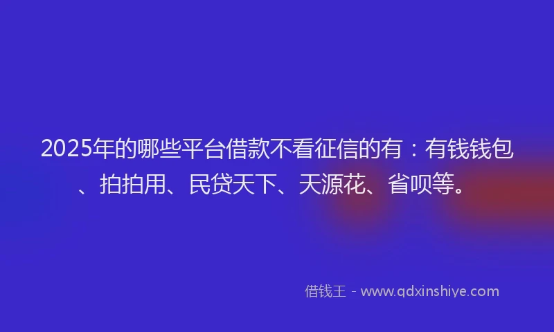 2025年的哪些平台借款不看征信的有：有钱钱包、拍拍用、民贷天下、天源花、省呗等。