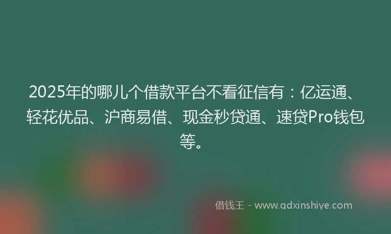2025年的哪儿个借款平台不看征信有：亿运通、轻花优品、沪商易借、现金秒贷通、速贷Pro钱包等。
