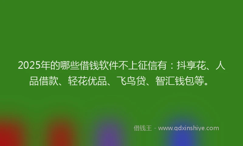 2025年的哪些借钱软件不上征信有：抖享花、人品借款、轻花优品、飞鸟贷、智汇钱包等。