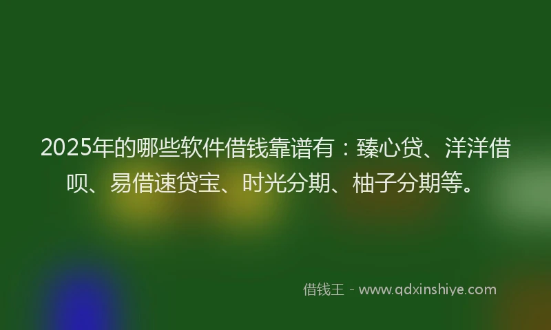 2025年的哪些软件借钱靠谱有：臻心贷、洋洋借呗、易借速贷宝、时光分期、柚子分期等。