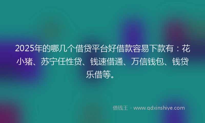 2025年的哪几个借贷平台好借款容易下款有：花小猪、苏宁任性贷、钱速借通、万信钱包、钱贷乐借等。