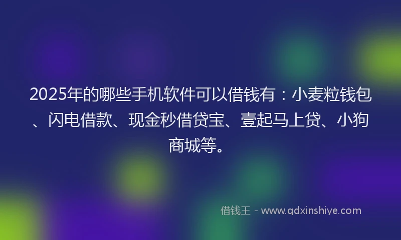 2025年的哪些手机软件可以借钱有：小麦粒钱包、闪电借款、现金秒借贷宝、壹起马上贷、小狗商城等。