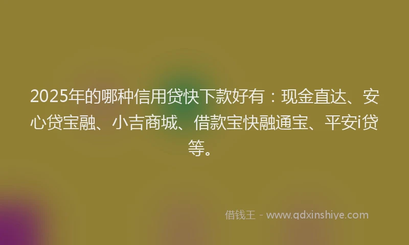 2025年的哪种信用贷快下款好有：现金直达、安心贷宝融、小吉商城、借款宝快融通宝、平安i贷等。