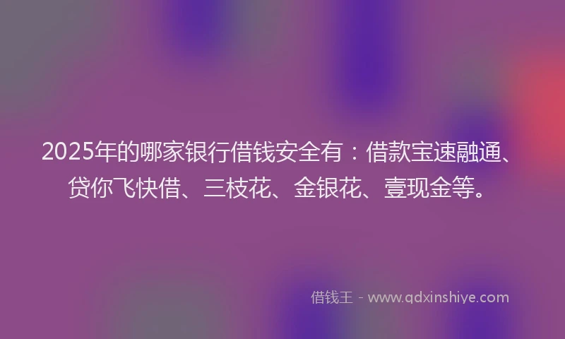 2025年的哪家银行借钱安全有：借款宝速融通、贷你飞快借、三枝花、金银花、壹现金等。