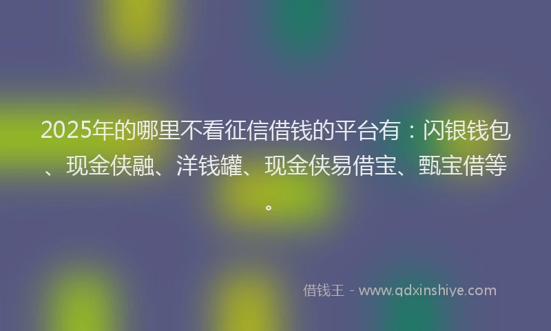 2025年的哪里不看征信借钱的平台有：闪银钱包、现金侠融、洋钱罐、现金侠易借宝、甄宝借等。