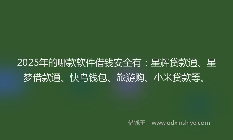 2025年的哪款软件借钱安全有:星辉贷款通、星梦借款通、快鸟钱包、旅游购、小米贷款等。