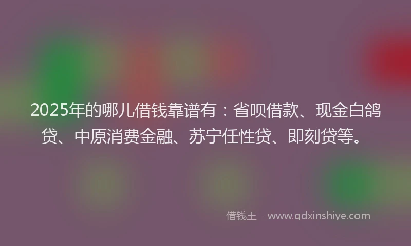 2025年的哪儿借钱靠谱有：省呗借款、现金白鸽贷、中原消费金融、苏宁任性贷、即刻贷等。