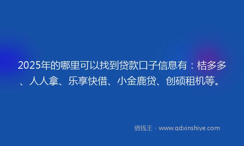 2025年的哪里可以找到贷款口子信息有：桔多多、人人拿、乐享快借、小金鹿贷、创硕租机等。