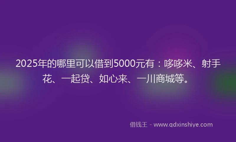 2025年的哪里可以借到5000元有：哆哆米、射手花、一起贷、如心来、一川商城等。