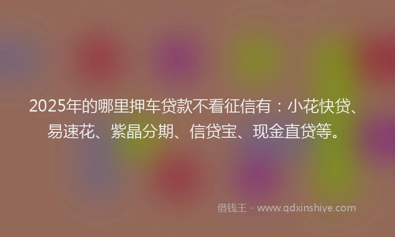 2025年的哪里押车贷款不看征信有：小花快贷、易速花、紫晶分期、信贷宝、现金直贷等。