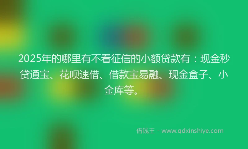 2025年的哪里有不看征信的小额贷款有：现金秒贷通宝、花呗速借、借款宝易融、现金盒子、小金库等。