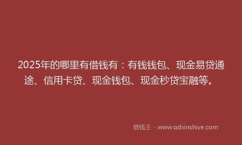 2025年的哪里有借钱有：有钱钱包、现金易贷通途、信用卡贷、现金钱包、现金秒贷宝融等。