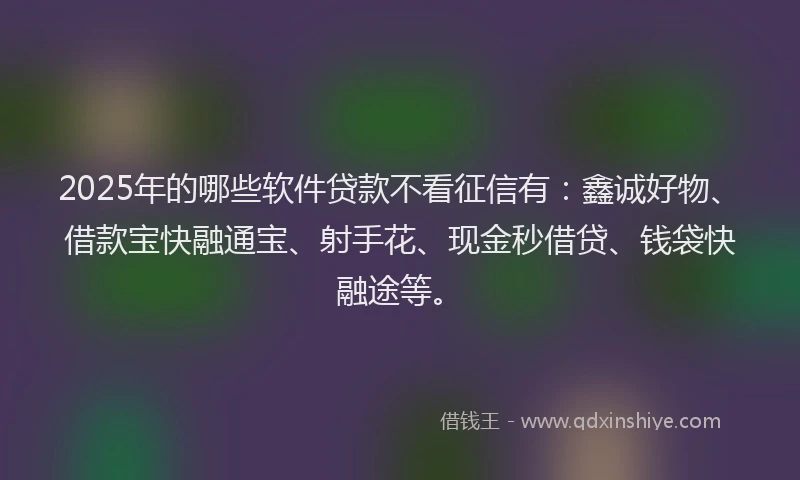2025年的哪些软件贷款不看征信有：鑫诚好物、借款宝快融通宝、射手花、现金秒借贷、钱袋快融途等。