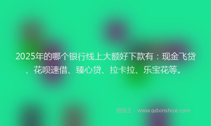 2025年的哪个银行线上大额好下款有：现金飞贷、花呗速借、臻心贷、拉卡拉、乐宝花等。