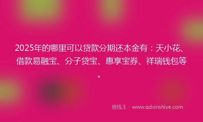 2025年的哪里可以贷款分期还本金有:天小花、借款易融宝、分子贷宝、惠享宝券、祥瑞钱包等。
