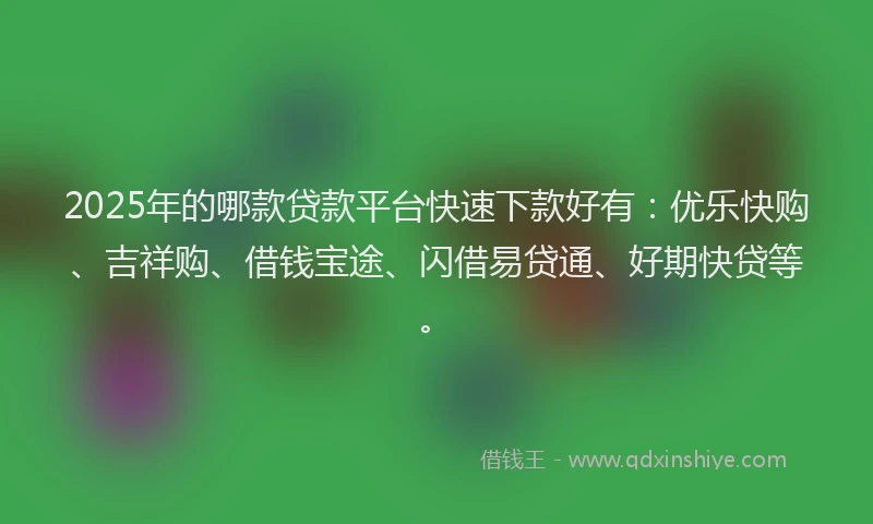 2025年的哪款贷款平台快速下款好有:优乐快购、吉祥购、借钱宝途、闪借易贷通、好期快贷等。