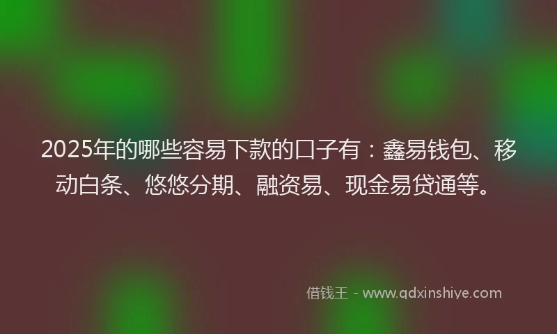 2025年的哪些容易下款的口子有：鑫易钱包、移动白条、悠悠分期、融资易、现金易贷通等。