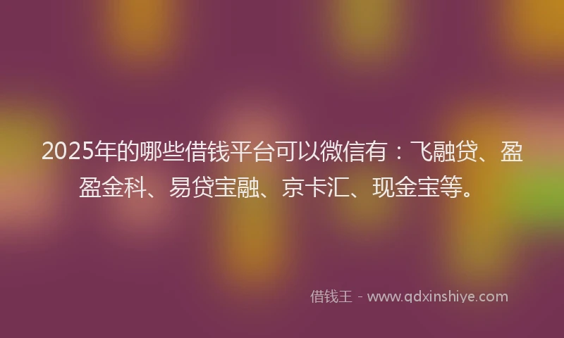 2025年的哪些借钱平台可以微信有：飞融贷、盈盈金科、易贷宝融、京卡汇、现金宝等。