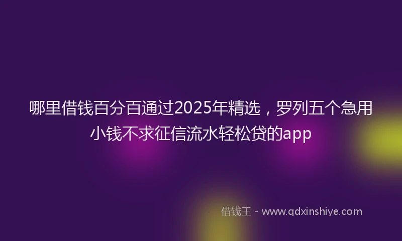 哪里借钱百分百通过2025年精选，罗列五个急用小钱不求征信流水轻松贷的app