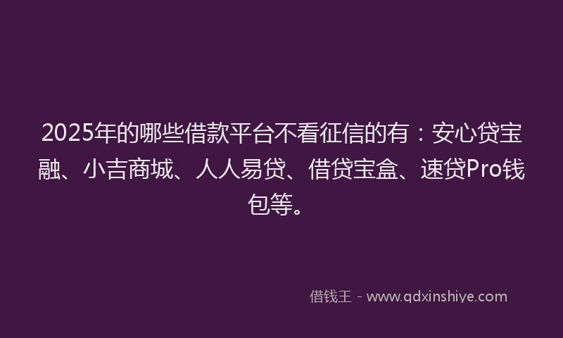 2025年的哪些借款平台不看征信的有：安心贷宝融、小吉商城、人人易贷、借贷宝盒、速贷Pro钱包等。