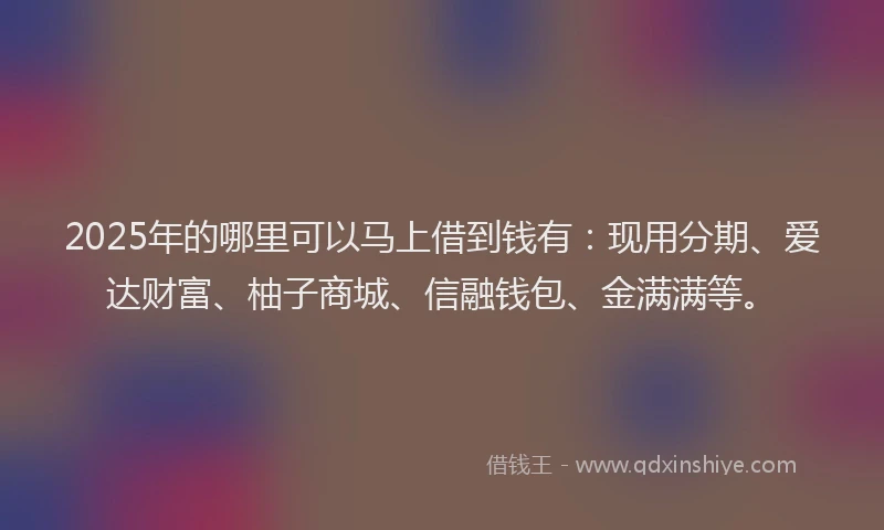 2025年的哪里可以马上借到钱有：现用分期、爱达财富、柚子商城、信融钱包、金满满等。