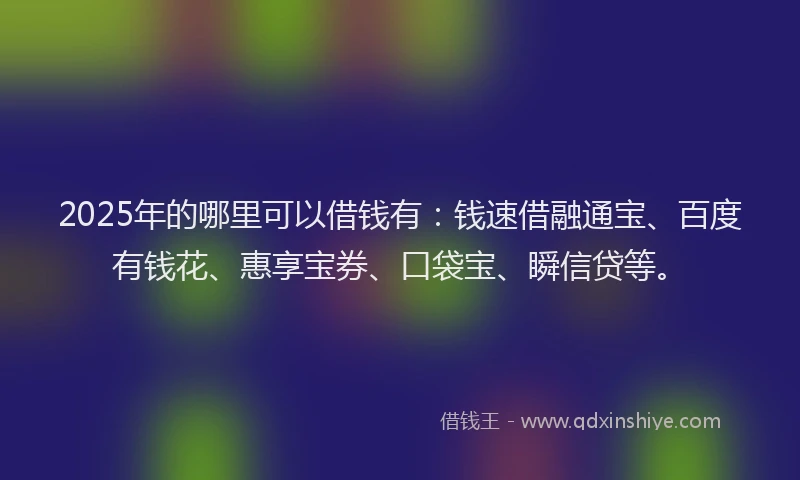 2025年的哪里可以借钱有：钱速借融通宝、百度有钱花、惠享宝券、口袋宝、瞬信贷等。
