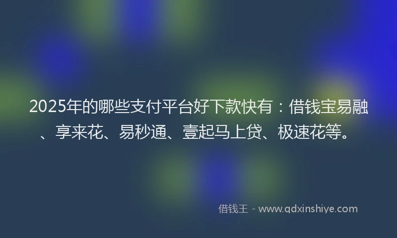 2025年的哪些支付平台好下款快有：借钱宝易融、享来花、易秒通、壹起马上贷、极速花等。