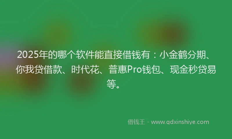 2025年的哪个软件能直接借钱有：小金鹤分期、你我贷借款、时代花、普惠Pro钱包、现金秒贷易等。