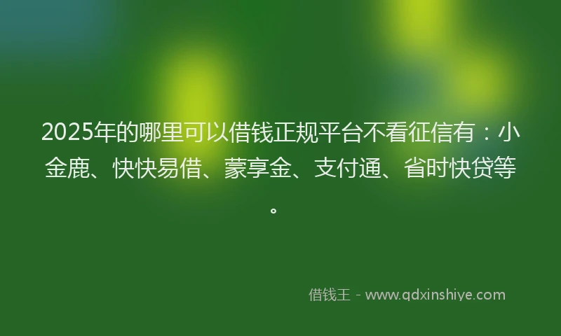 2025年的哪里可以借钱正规平台不看征信有：小金鹿、快快易借、蒙享金、支付通、省时快贷等。