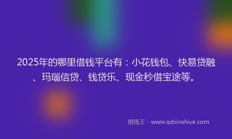 2025年的哪里借钱平台有：小花钱包、快易贷融、玛瑙信贷、钱贷乐、现金秒借宝途等。