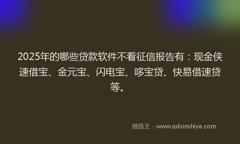 2025年的哪些贷款软件不看征信报告有：现金侠速借宝、金元宝、闪电宝、哆宝贷、快易借速贷等。