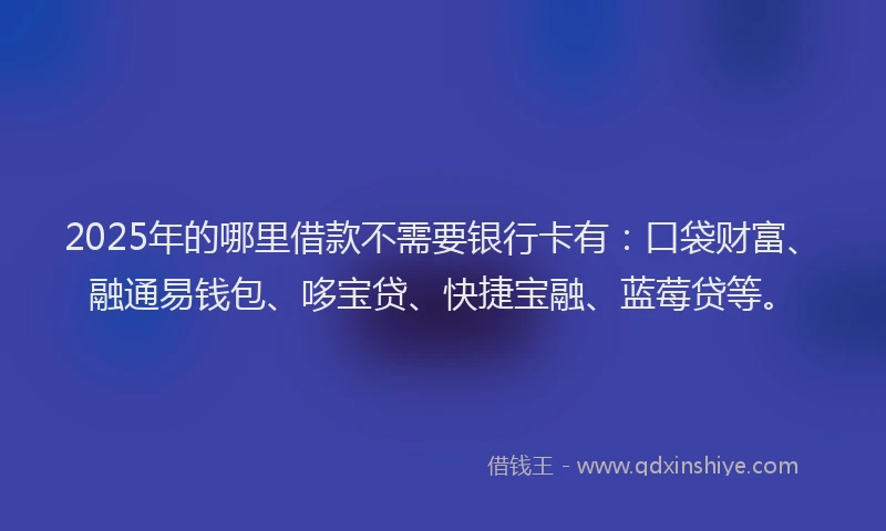 2025年的哪里借款不需要银行卡有：口袋财富、融通易钱包、哆宝贷、快捷宝融、蓝莓贷等。