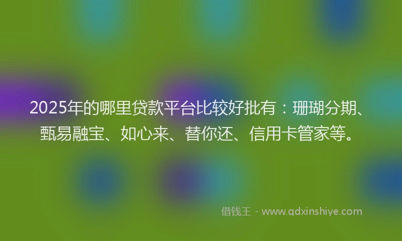2025年的哪里贷款平台比较好批有：珊瑚分期、甄易融宝、如心来、替你还、信用卡管家等。