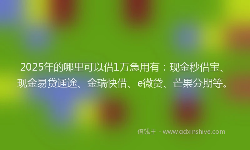 2025年的哪里可以借1万急用有：现金秒借宝、现金易贷通途、金瑞快借、e微贷、芒果分期等。