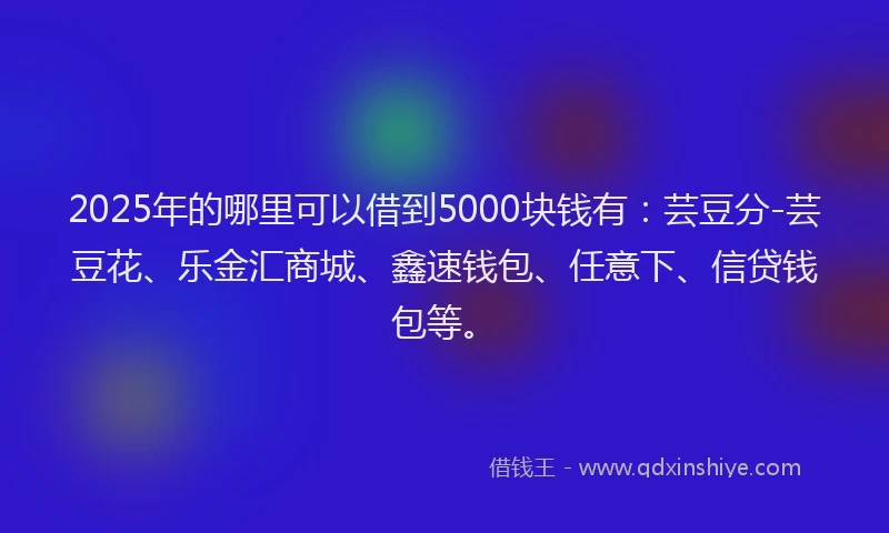 2025年的哪里可以借到5000块钱有：芸豆分-芸豆花、乐金汇商城、鑫速钱包、任意下、信贷钱包等。