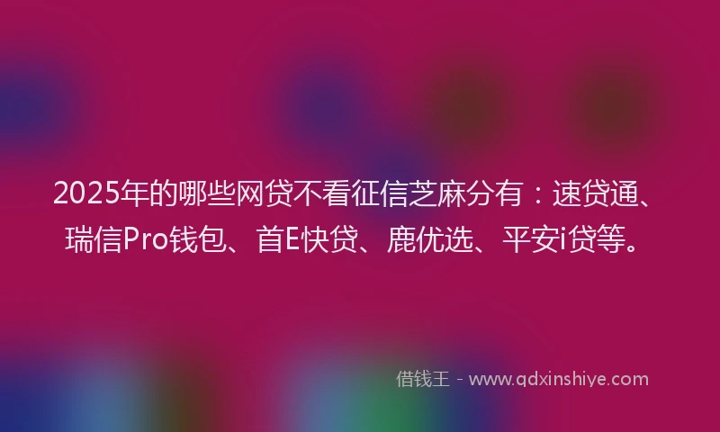 2025年的哪些网贷不看征信芝麻分有：速贷通、瑞信Pro钱包、首E快贷、鹿优选、平安i贷等。