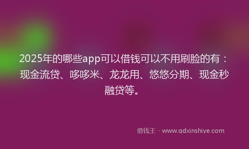 2025年的哪些app可以借钱可以不用刷脸的有：现金流贷、哆哆米、龙龙用、悠悠分期、现金秒融贷等。