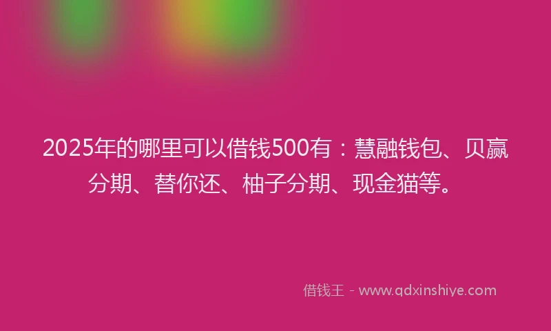 2025年的哪里可以借钱500有：慧融钱包、贝赢分期、替你还、柚子分期、现金猫等。