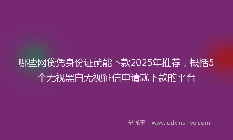 哪些网贷凭身份证就能下款2025年推荐，概括5个无视黑白无视征信申请就下款的平台