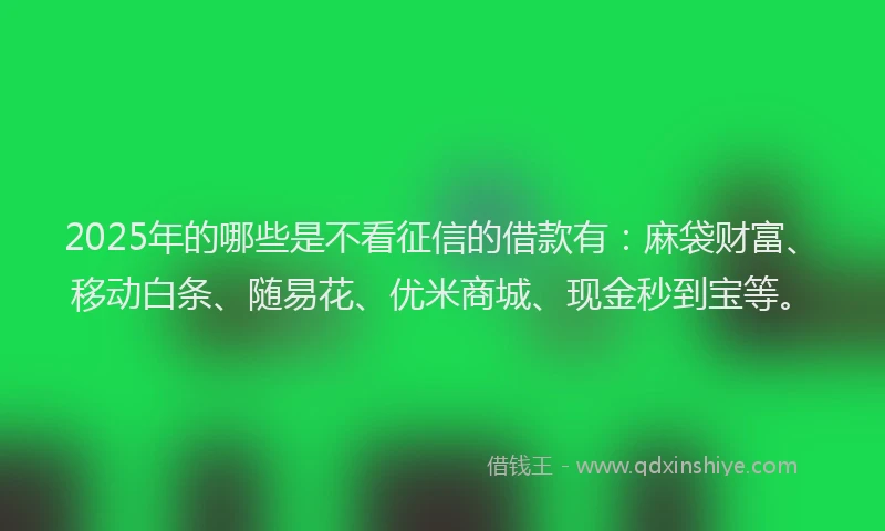 2025年的哪些是不看征信的借款有：麻袋财富、移动白条、随易花、优米商城、现金秒到宝等。