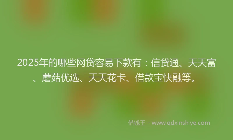2025年的哪些网贷容易下款有：信贷通、天天富、蘑菇优选、天天花卡、借款宝快融等。