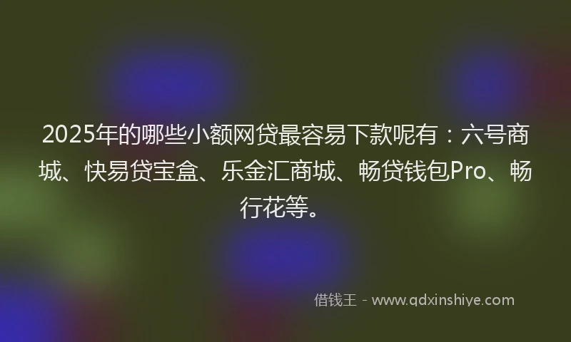 2025年的哪些小额网贷最容易下款呢有:六号商城、快易贷宝盒、乐金汇商城、畅贷钱包Pro、畅行花等。
