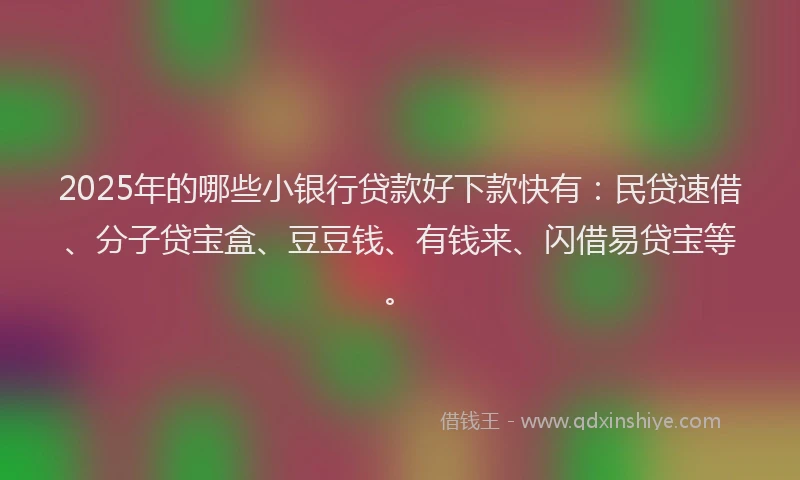 2025年的哪些小银行贷款好下款快有：民贷速借、分子贷宝盒、豆豆钱、有钱来、闪借易贷宝等。