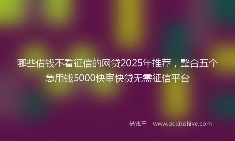 哪些借钱不看征信的网贷2025年推荐，整合五个急用钱5000快审快贷无需征信平台
