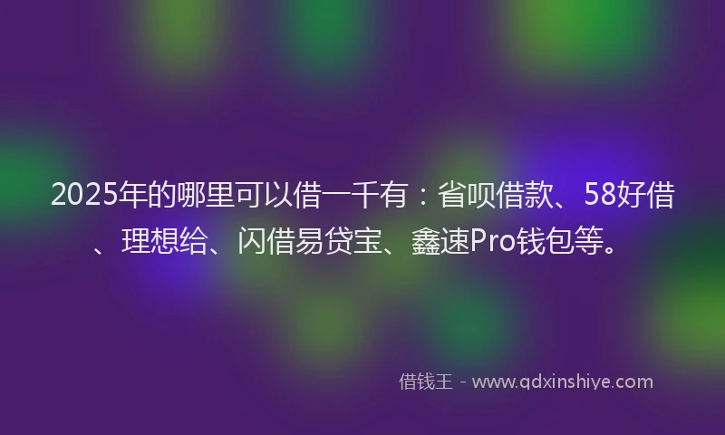 2025年的哪里可以借一千有：省呗借款、58好借、理想给、闪借易贷宝、鑫速Pro钱包等。