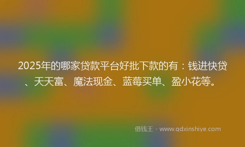2025年的哪家贷款平台好批下款的有：钱进快贷、天天富、魔法现金、蓝莓买单、盈小花等。